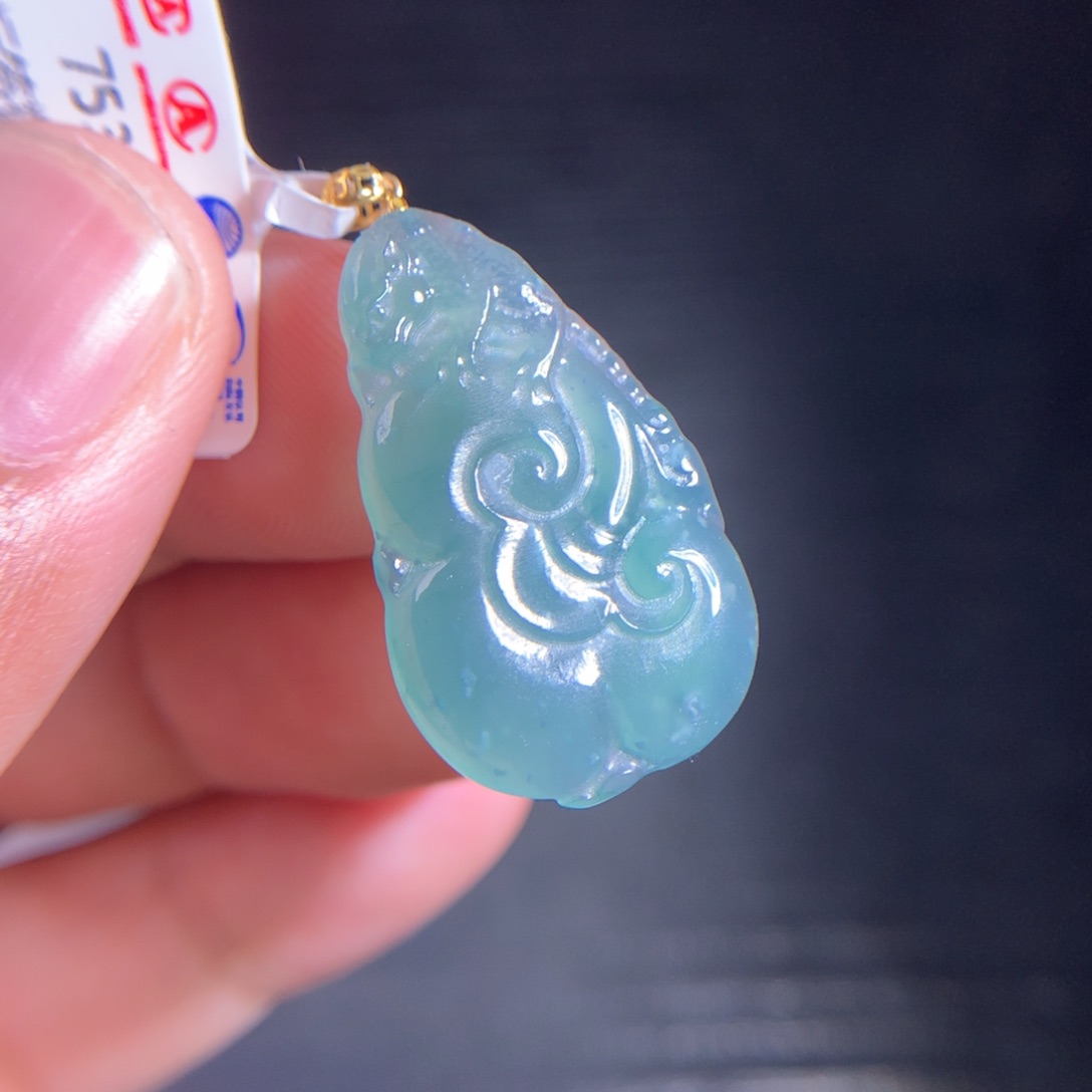 翡翠18K金镶嵌吊坠(不含链)天然A货翡翠