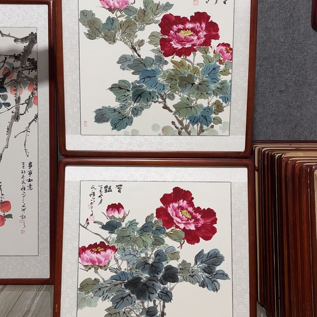 国画书画作品带框63×63