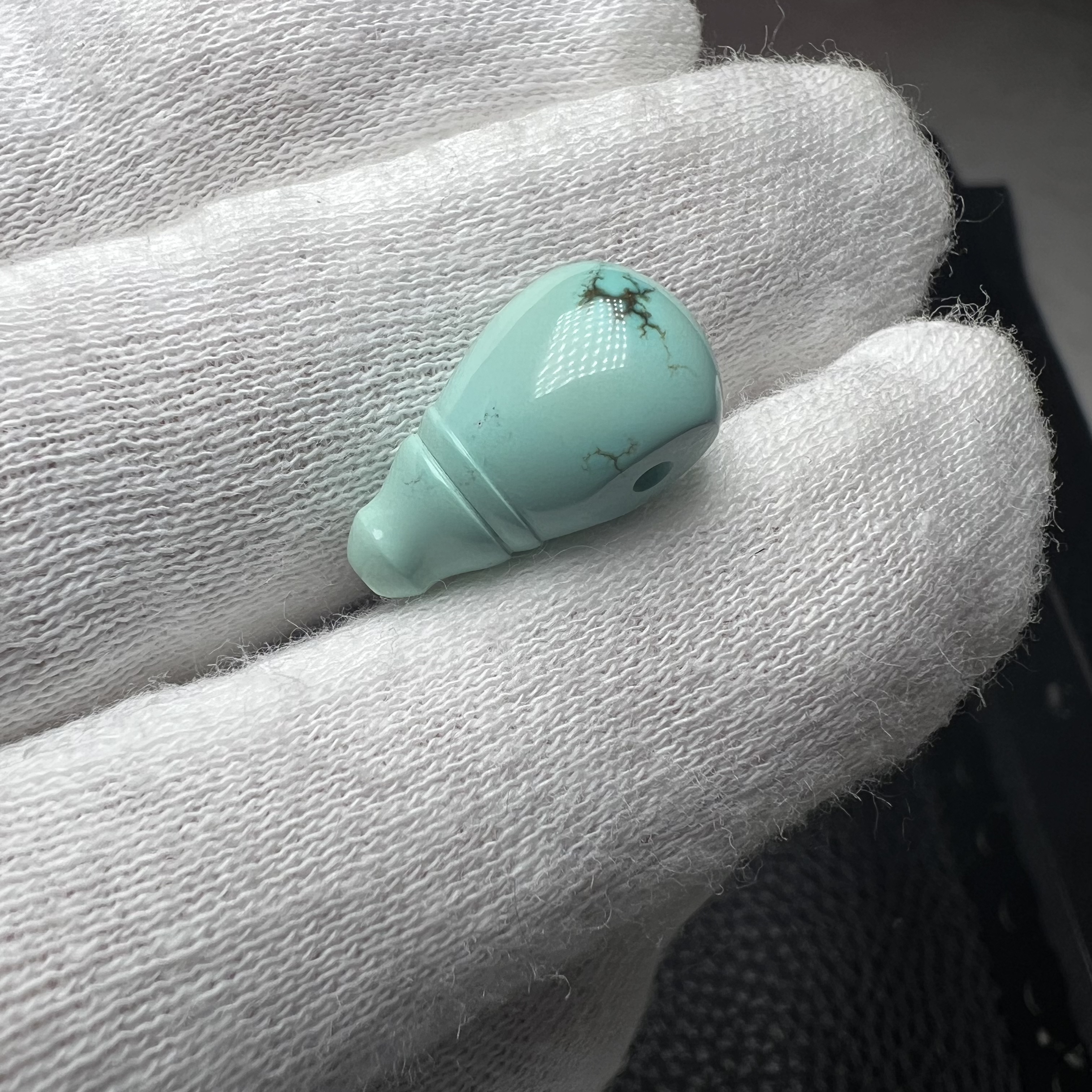 原矿高瓷绿松石 水草纹一体三通 尺寸17*9.5*8.5mm 重1.7克