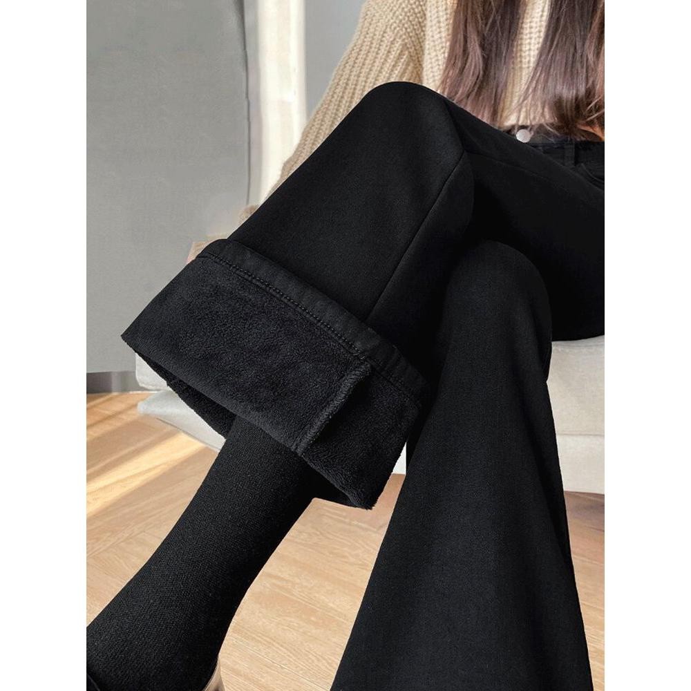 冬季黑色喇叭裤子春秋显瘦高腰秋装牛仔裤微喇裤女小个子加绒裤子