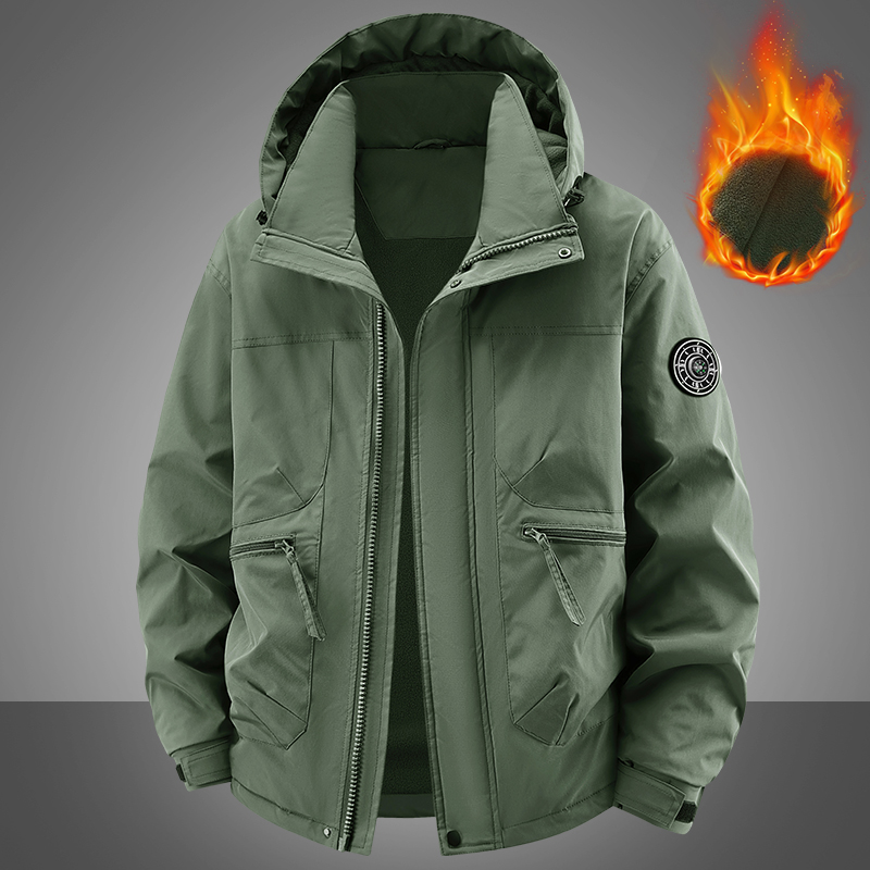 雅鹿男装户外休闲运动秋冬季多口袋防风棉衣加绒加厚保暖连帽外套