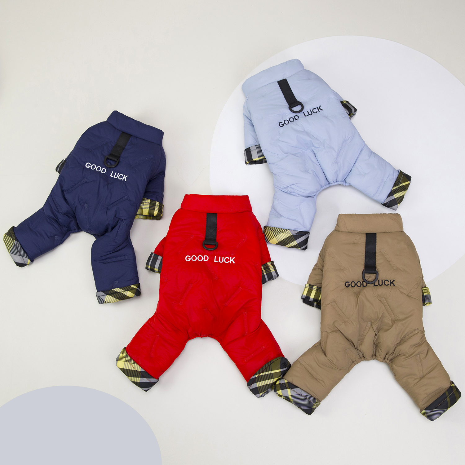 狗衣服宠物衣服保暖棉衣四腿扎花绣字母可牵引