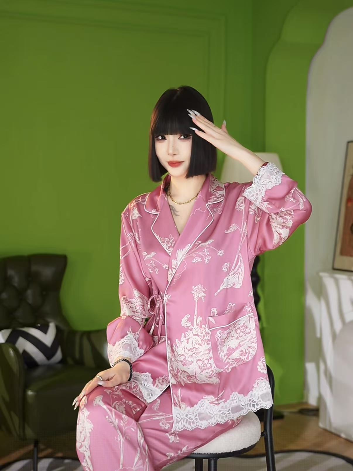 2025年新款翻领气质春秋款长袖舒适睡衣休闲家居服轻奢套装BYT