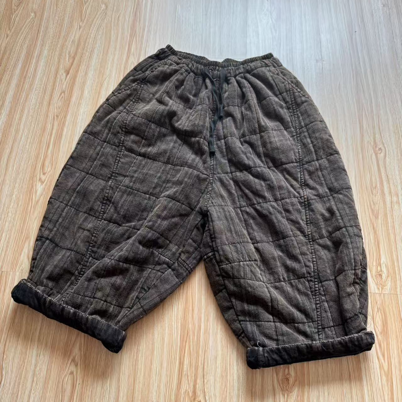 炒色复古压格棉裤