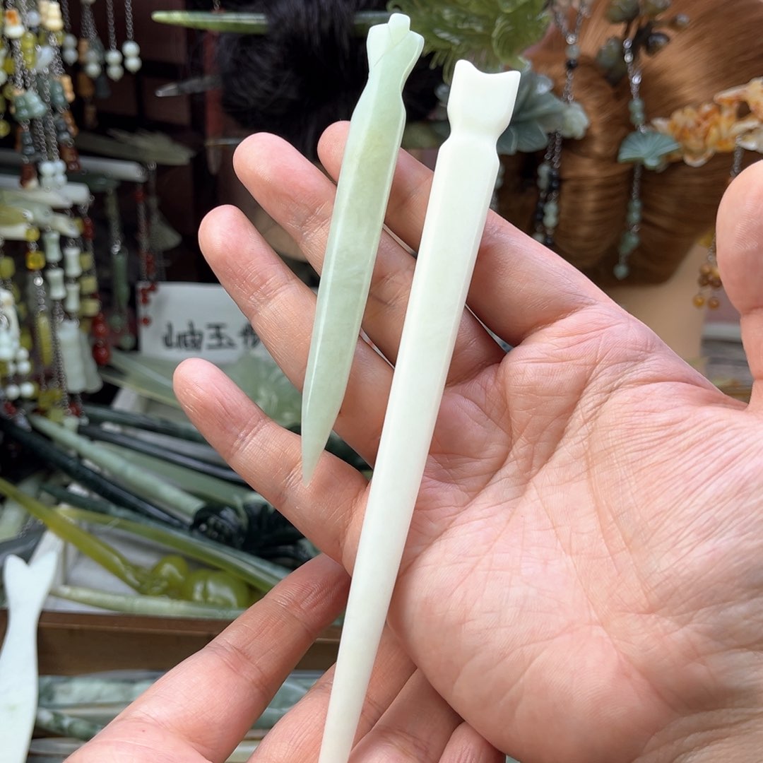 蛇纹石玉发饰未镶嵌（****）默认微瑕岫玉发簪