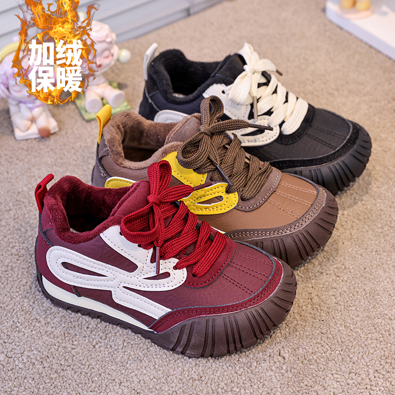 冬季加厚儿童运动鞋2025加绒保暖男女童老爹鞋百搭二棉阿甘鞋9259