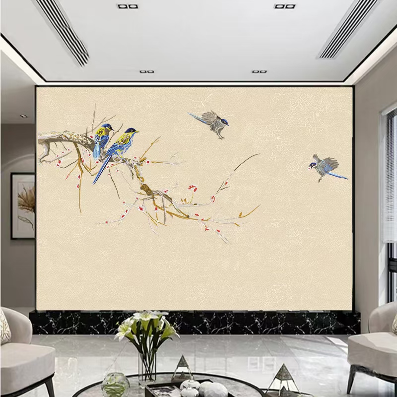 言绣独绣刺绣背景墙布壁布无缝现代简约家用客厅新中式