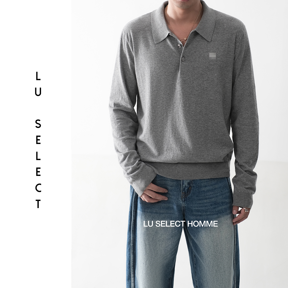 Lu SELECT 25AW【凯旋门】100%精梳棉岛精18针翻领polo长袖针织衫