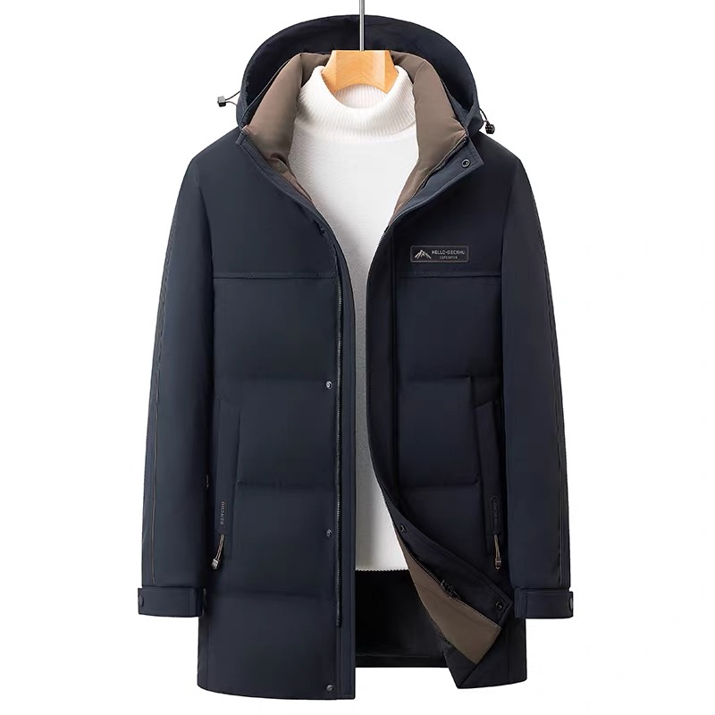 90白鸭绒羽绒服！中长款商务风！男士冬季连帽三防羽绒服-湖6808