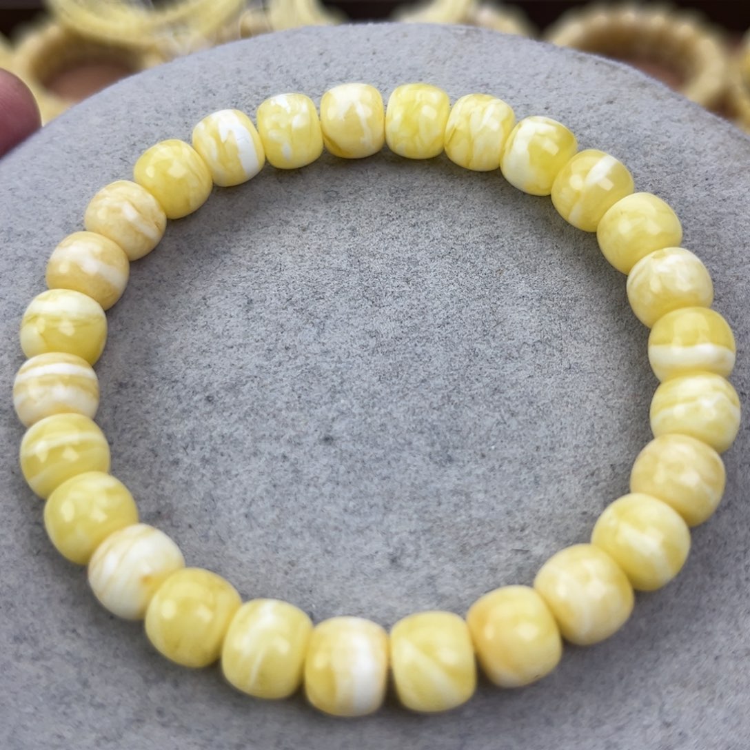 蜜蜡未镶嵌手串纯天然俄料瓷白花虎皮8.5腕口17+