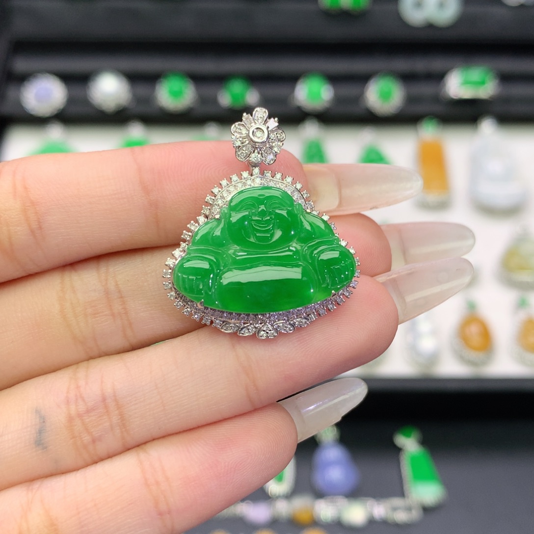 翡翠18K金镶嵌吊坠(不含链)