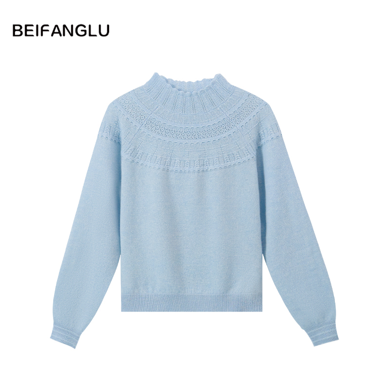 北方鹿【云肩镂空毛衣】100%绵羊毛新年穿搭提花半高领羊毛衫251585