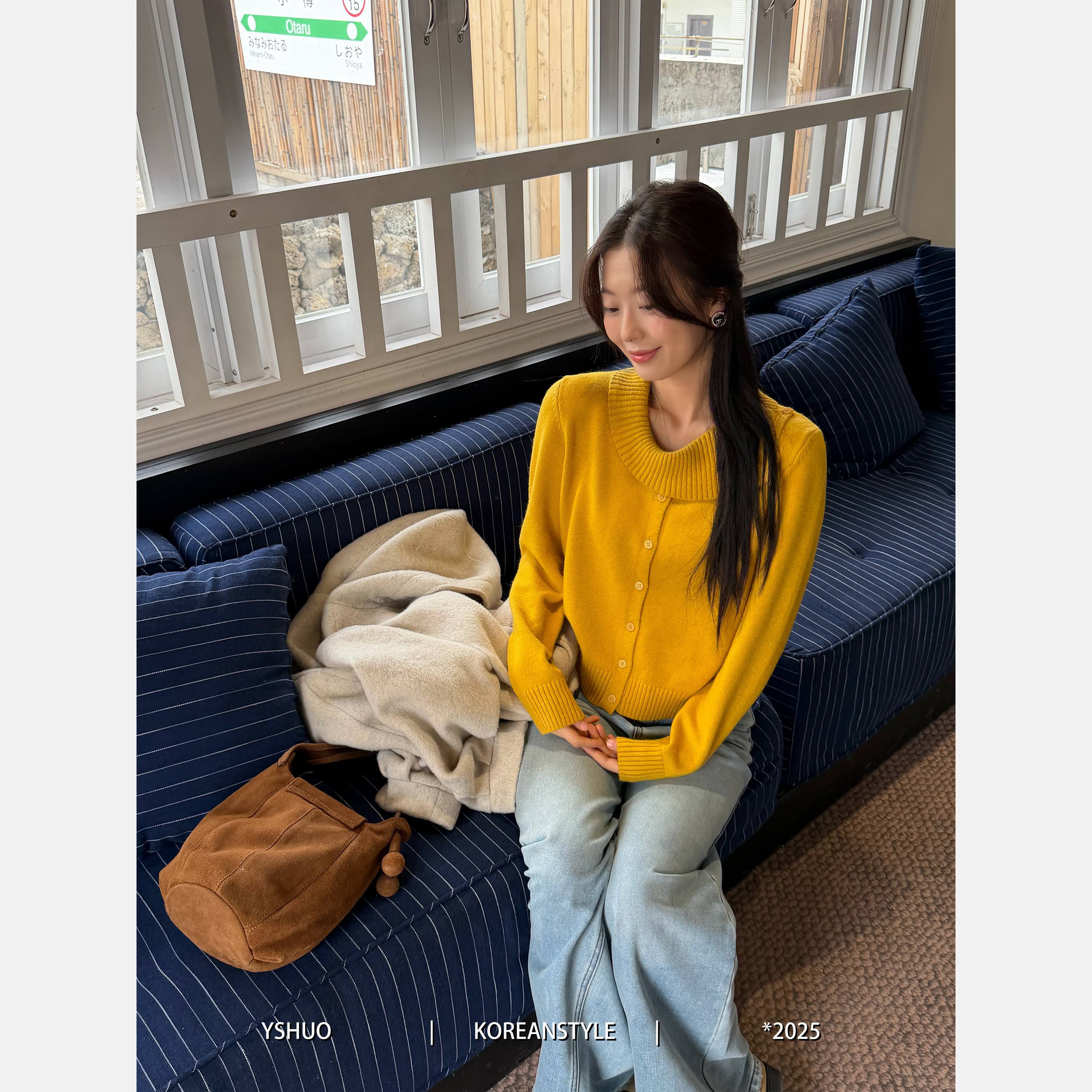 YSHUO【暮雨温柔】不规则翻领内搭针织衫正肩显瘦高级毛衣上衣25586