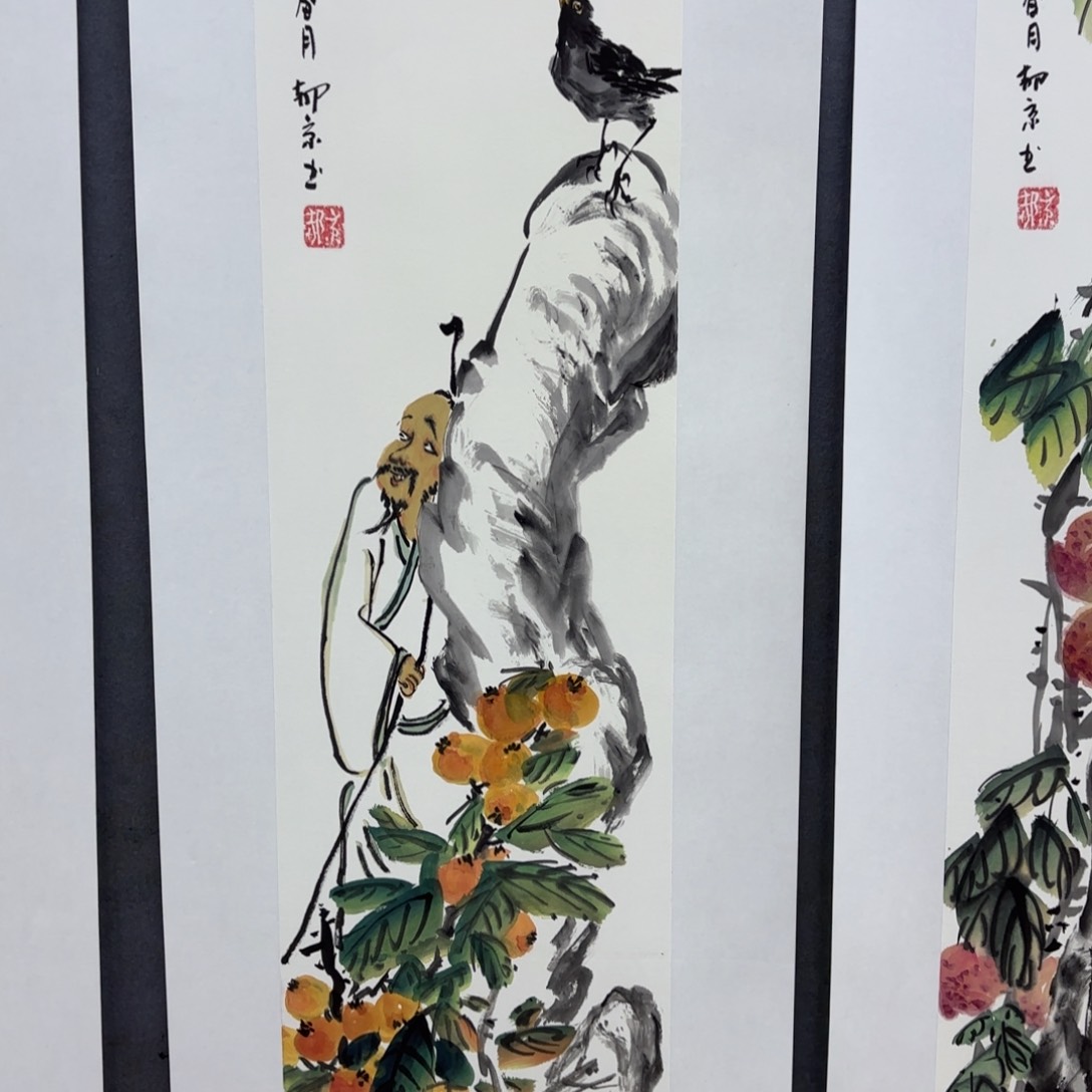 国画雨***誉郝京三尺对开花鸟