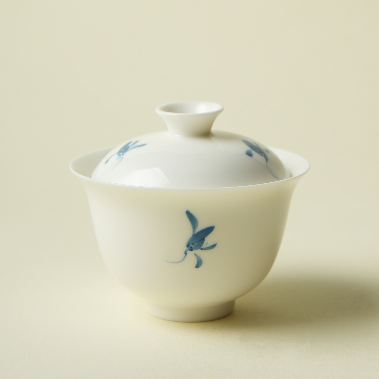 喜嘉茶器玉泥白瓷秋水兰花妙易二才盖碗