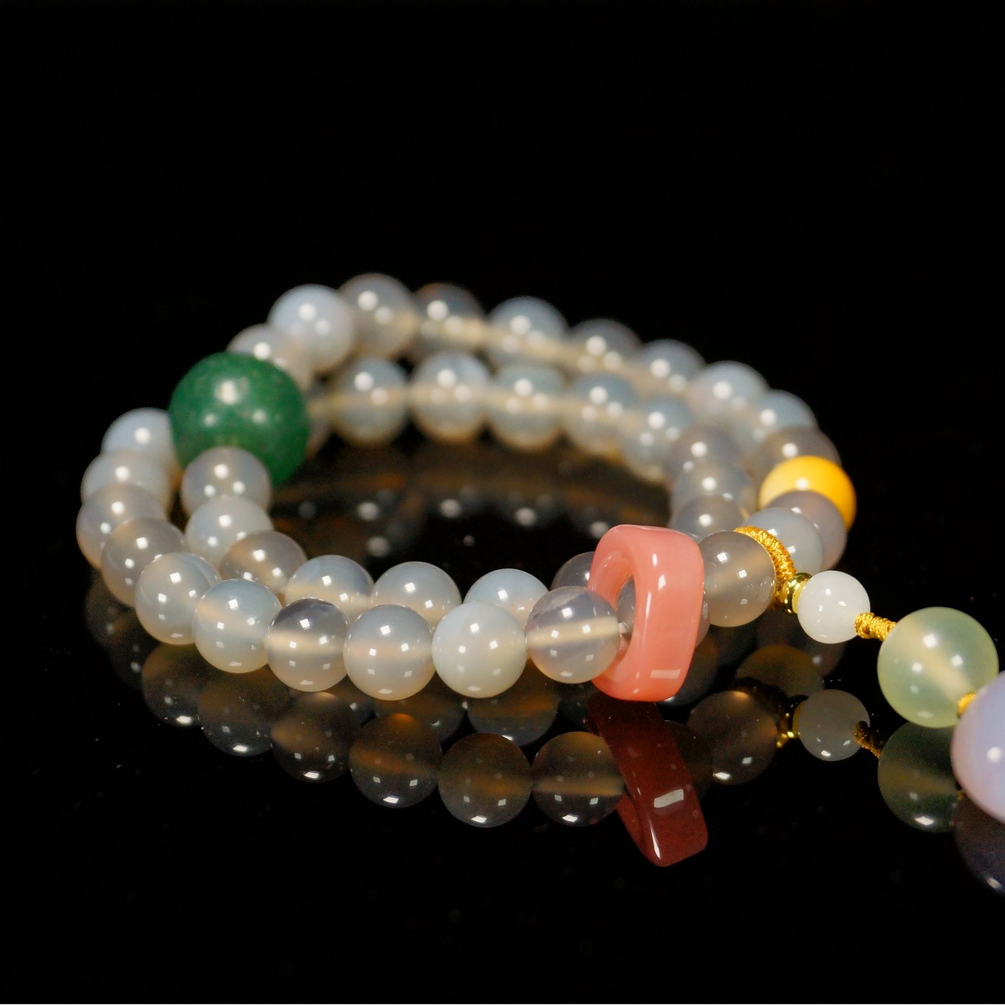 猫抓灰玛瑙双圈手串