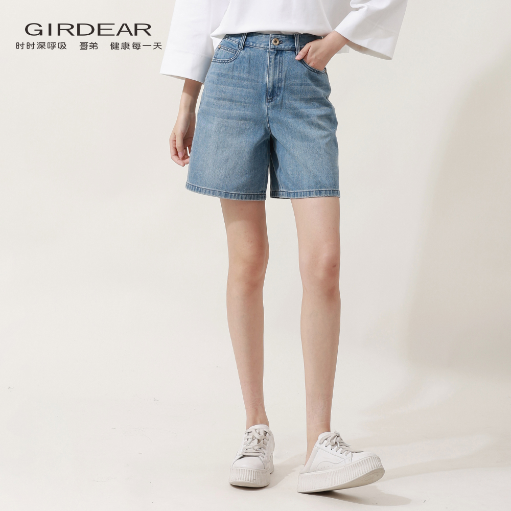 哥弟 新款夏日时尚潮感高腰显瘦百搭老爹牛仔直筒短裤女裤110003
