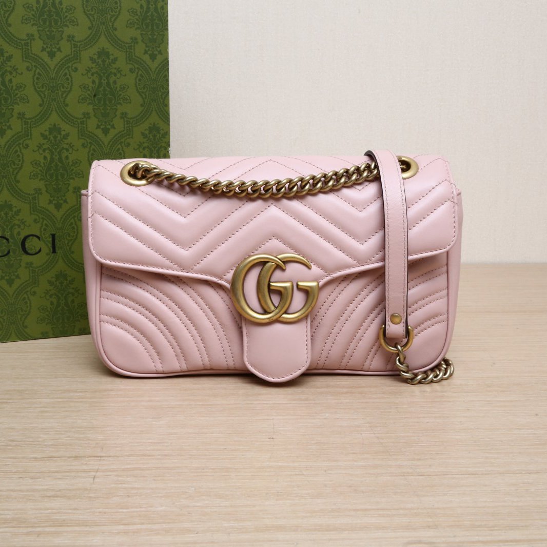 95新 GUCCI/古驰 肩背包 小号 26 粉色 皮革C 金扣 P205640469