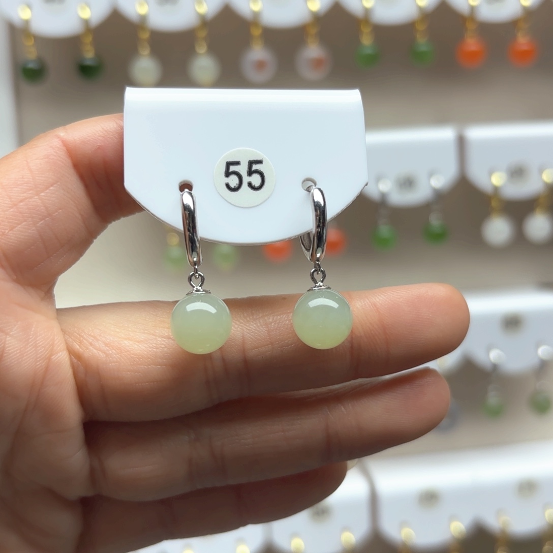 和田玉耳饰银S925镶嵌