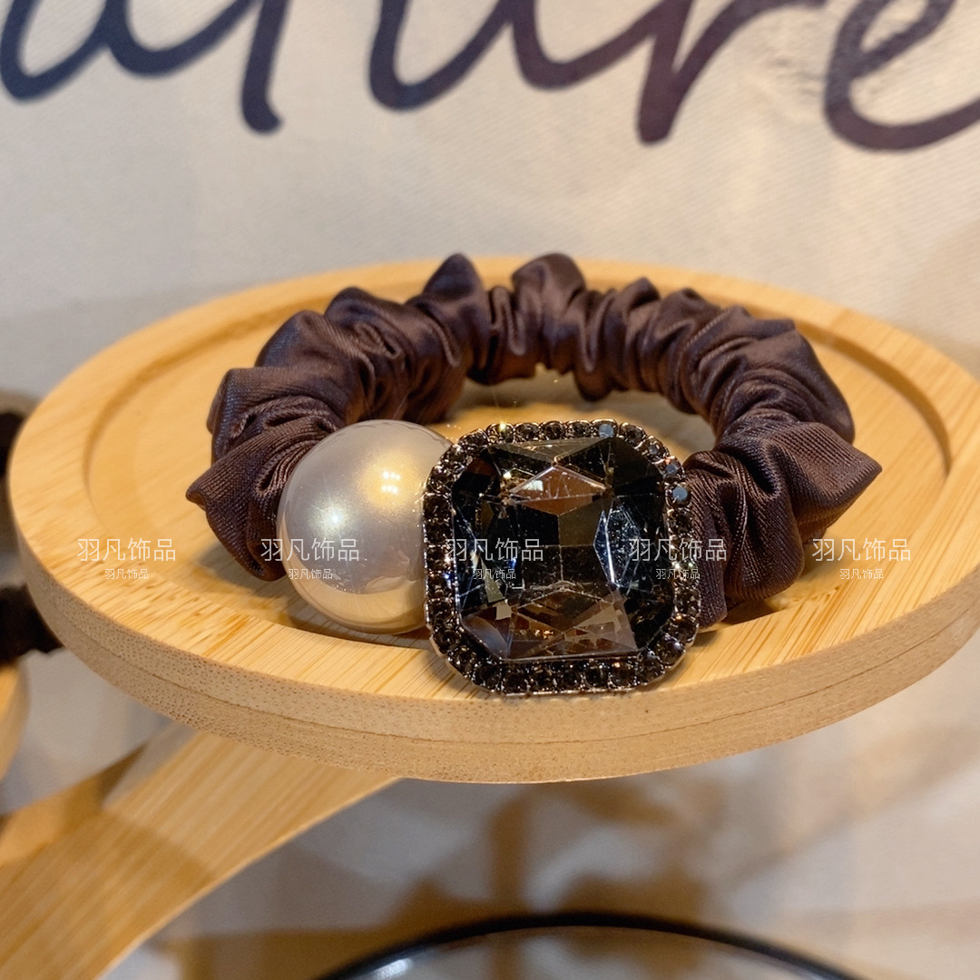 羽凡2612气质女原创设计发圈皮筋轻奢百搭方钻咖色发圈精致头绳