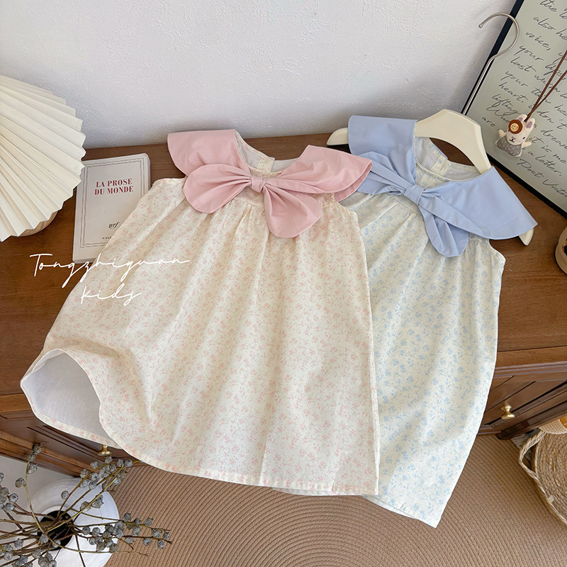 女童夏季新款时尚洋气两色大蝴蝶结连衣裙女宝宝休闲时尚品质童装