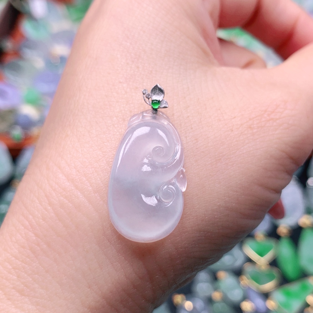 翡翠18K金镶嵌吊坠(不含链)