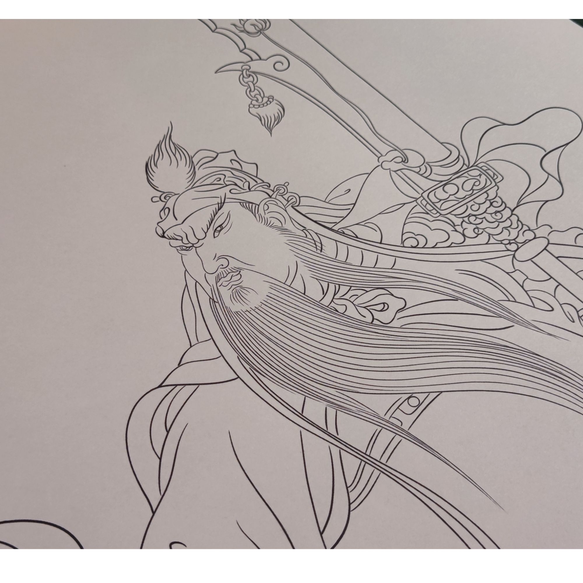 【白描日记】特惠关羽国画工笔白描画稿高清线稿