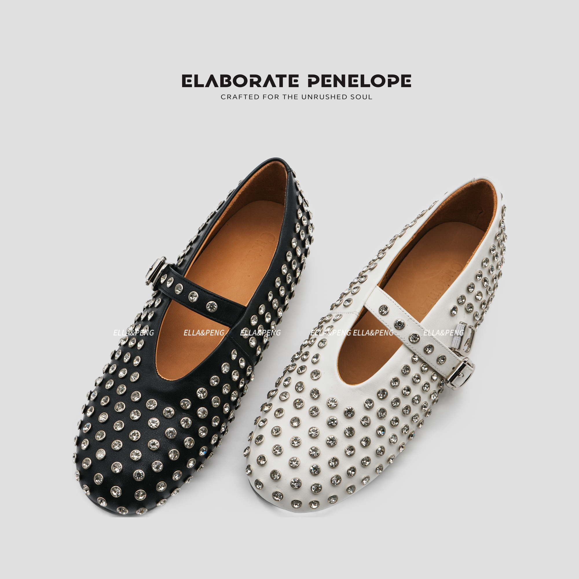 「但但专属」满钻水钻芭蕾舞鞋女真皮平底玛丽珍单鞋一字扣带大圆头