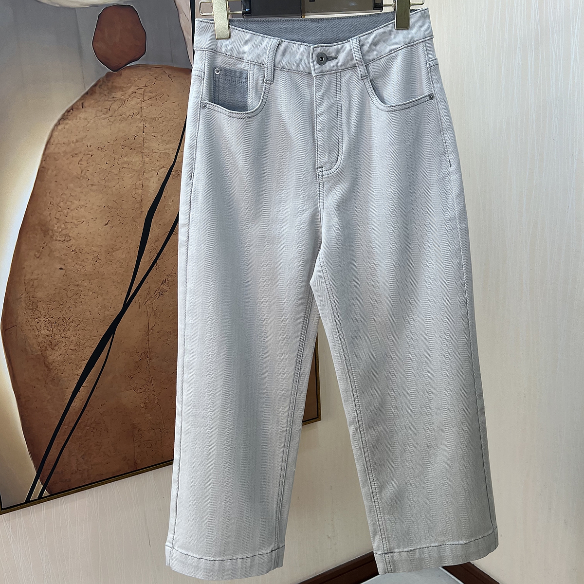 【嫩尼娅】小个子定制春夏窄版阔腿裤女时尚浅色牛仔裤拖地裤