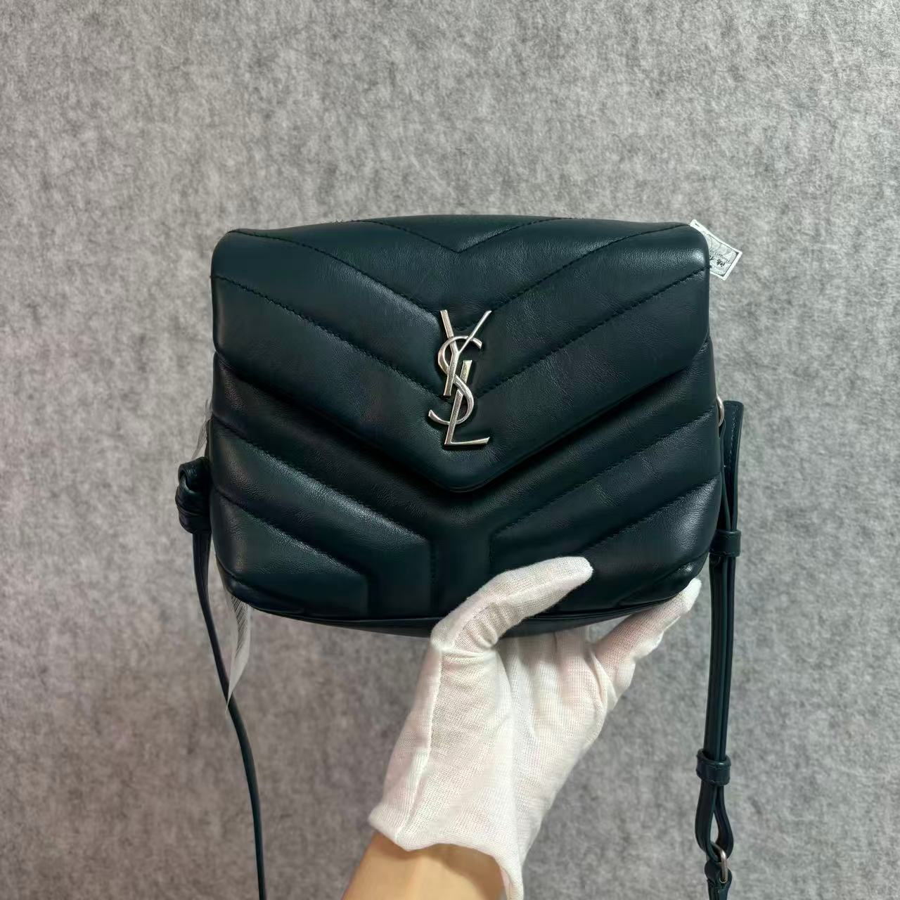 99新 YSL/圣罗兰 loulou toy 墨绿色单肩小方包/单肩斜挎包/E店