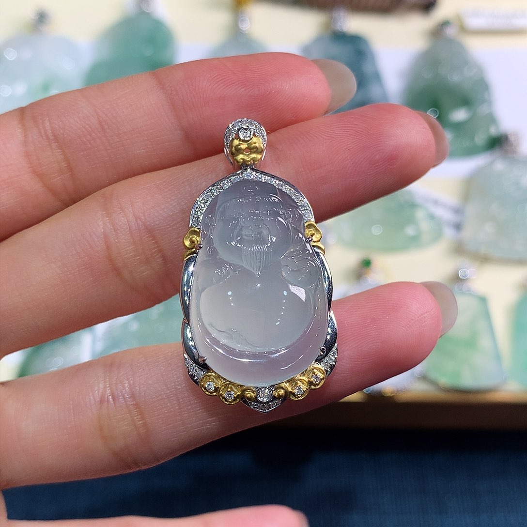 翡翠吊坠(不含链)18K金镶嵌