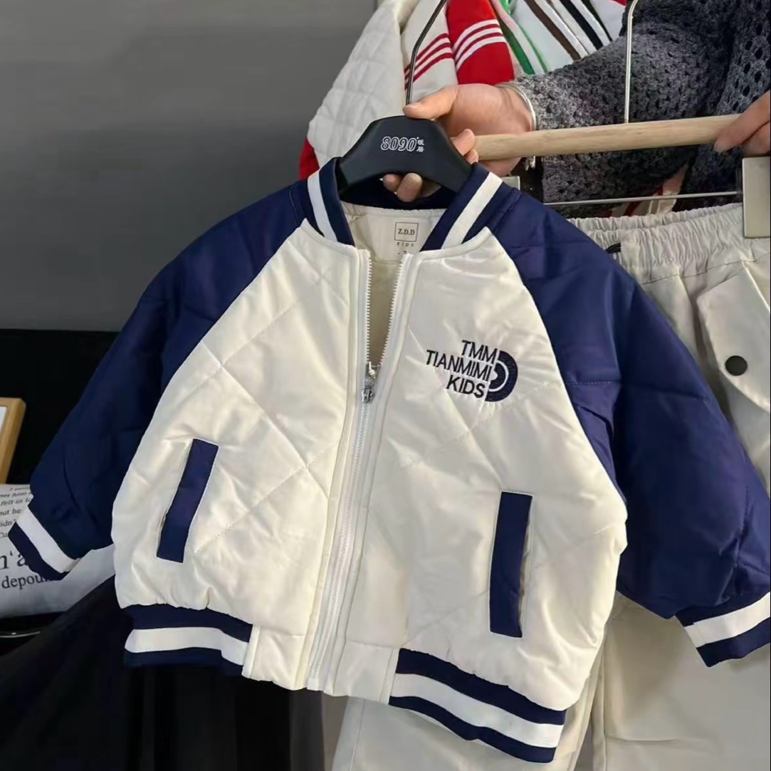 男童冬季普通外套撞色拼色棉衣清