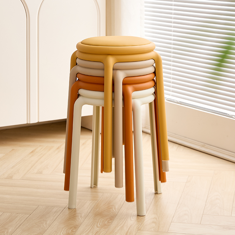 慕格娜塑料凳子家用软包加厚可叠放备用待客方便收纳餐桌凳子