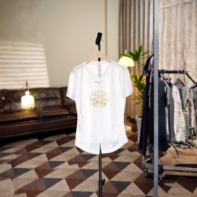 B235衬衫袖圆领夏季百搭短袖衬衫潮流气质