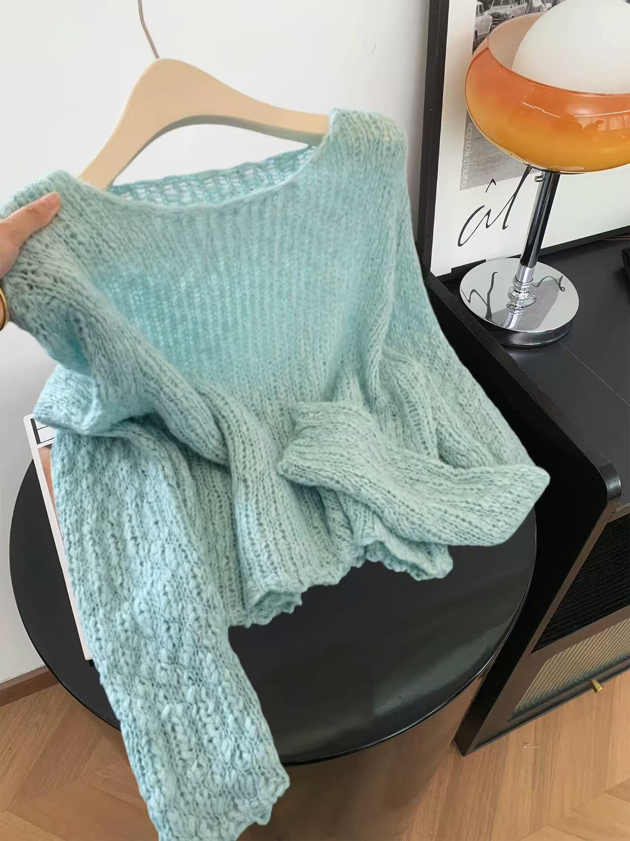 设计感镂空软糯圆领针织衫毛衣女秋冬季新款甜美修身百搭长袖上衣