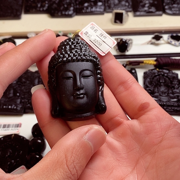 天然缅料A货 钢琴黑 佛头