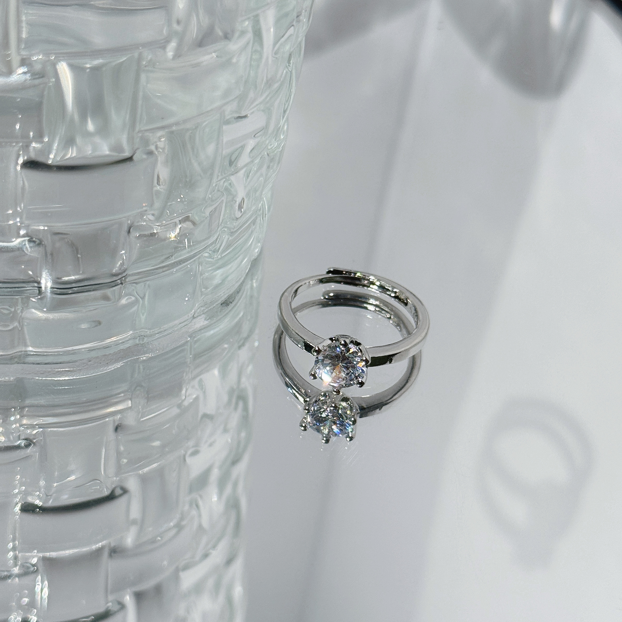 铜合金戒指 镶嵌一克拉莫桑情侣对戒银色T001