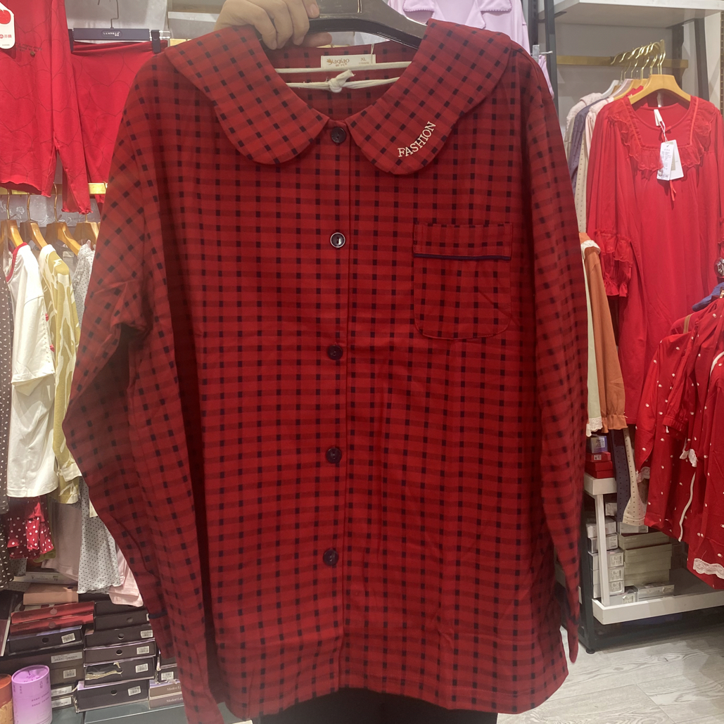 女士红色长袖格子结婚春秋款睡衣本命年家居服套装54338