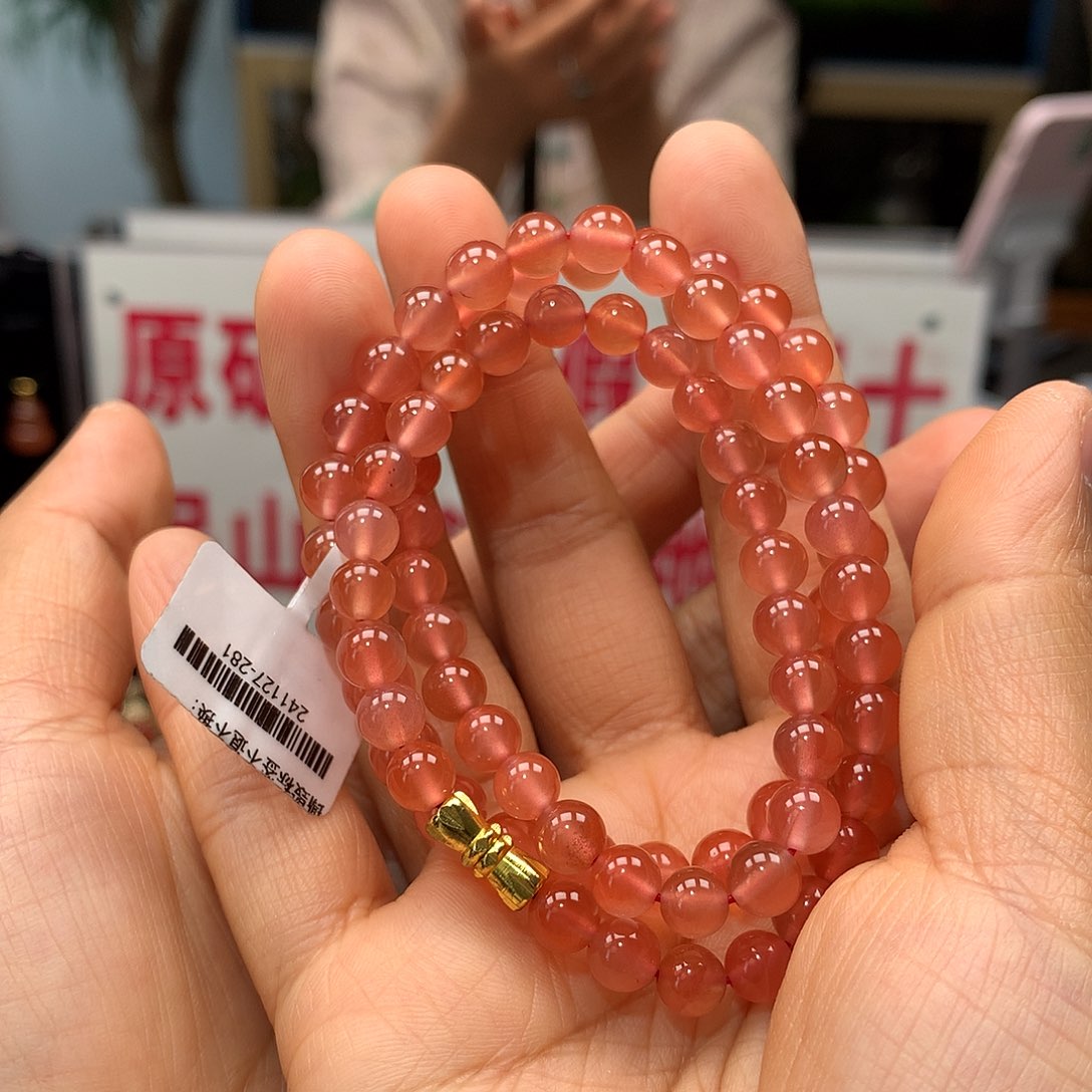 南红玛瑙原矿南红6mm冰粉项链未镶嵌