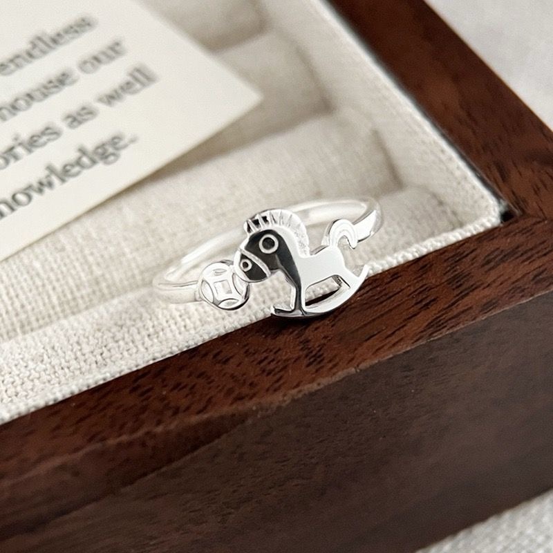 足银戒指 足银990马上有钱戒指木马戒指个性百搭纯银女款