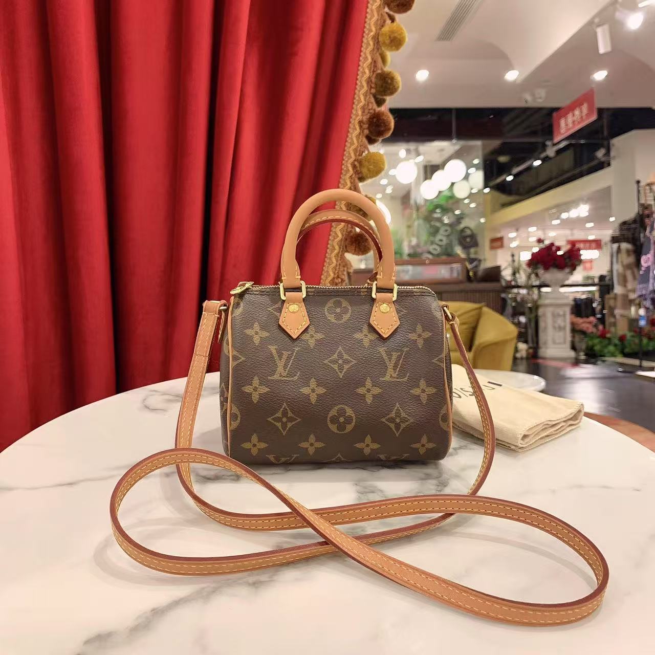 95新 LouisVuitton/路易威登 GGSSpeedy nano老花金扣76165862