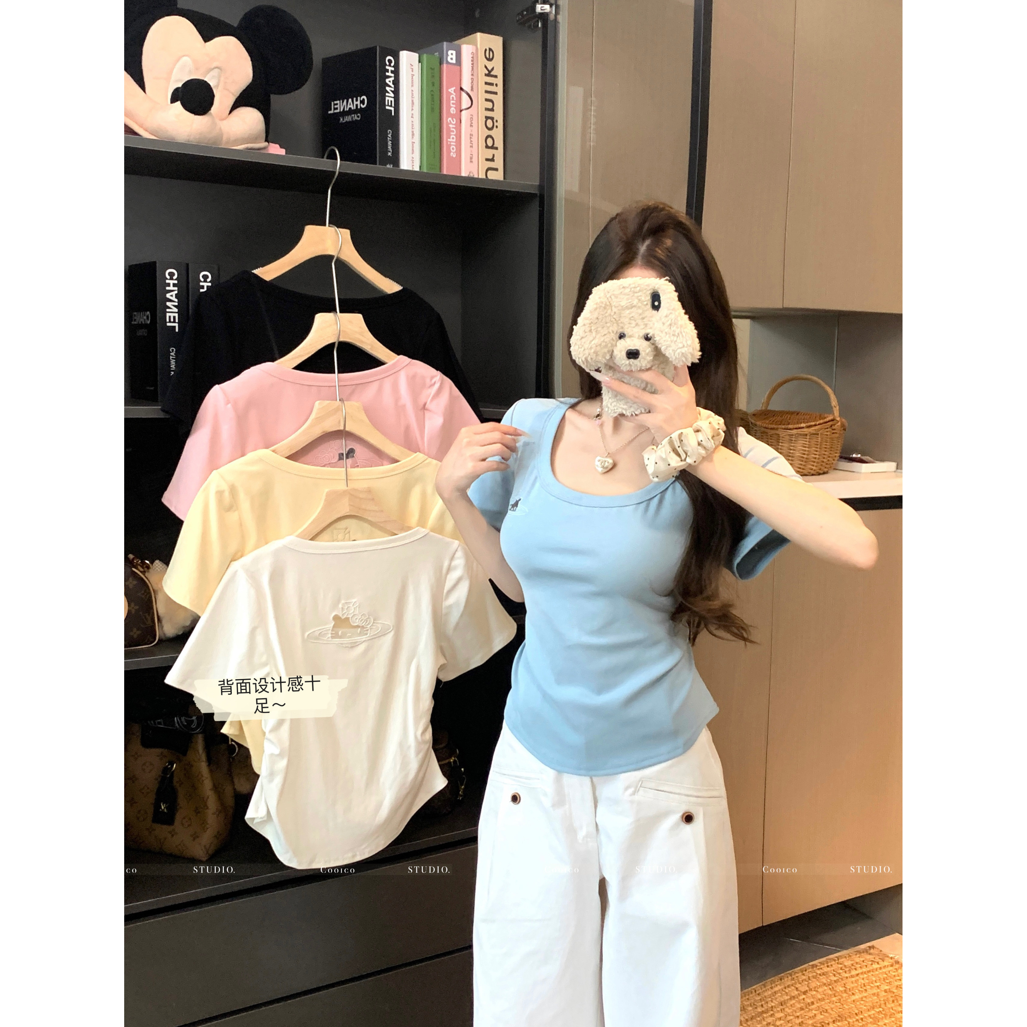 【又又】2025大码女装夏季胖mm设计感显瘦刺绣纯色短袖T恤上衣