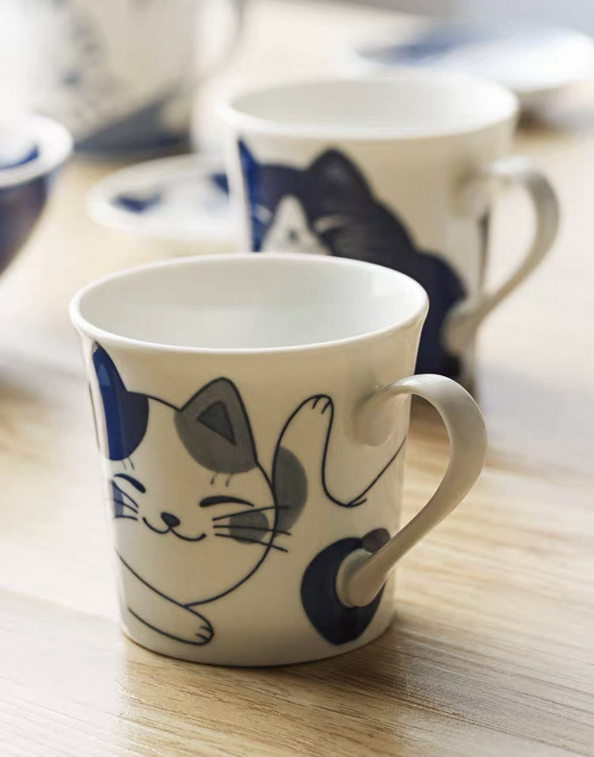 日本进口美浓烧马克杯可爱猫咪陶瓷杯子日式早餐水杯茶杯咖啡杯