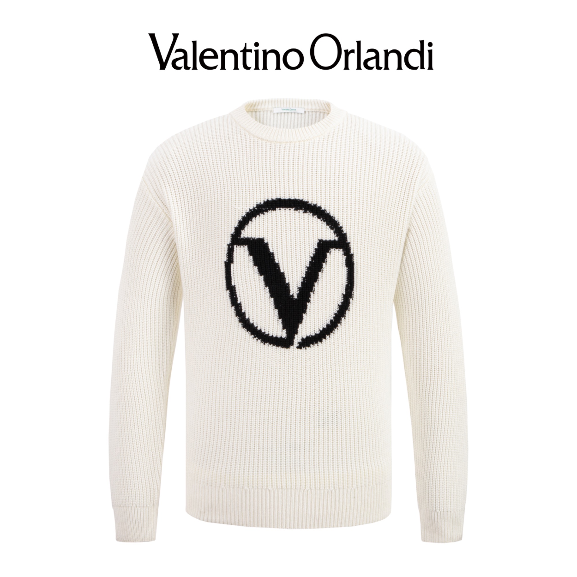 Valentino orlandi男士秋冬B版时尚百搭撞色logo长袖针织衫毛衣