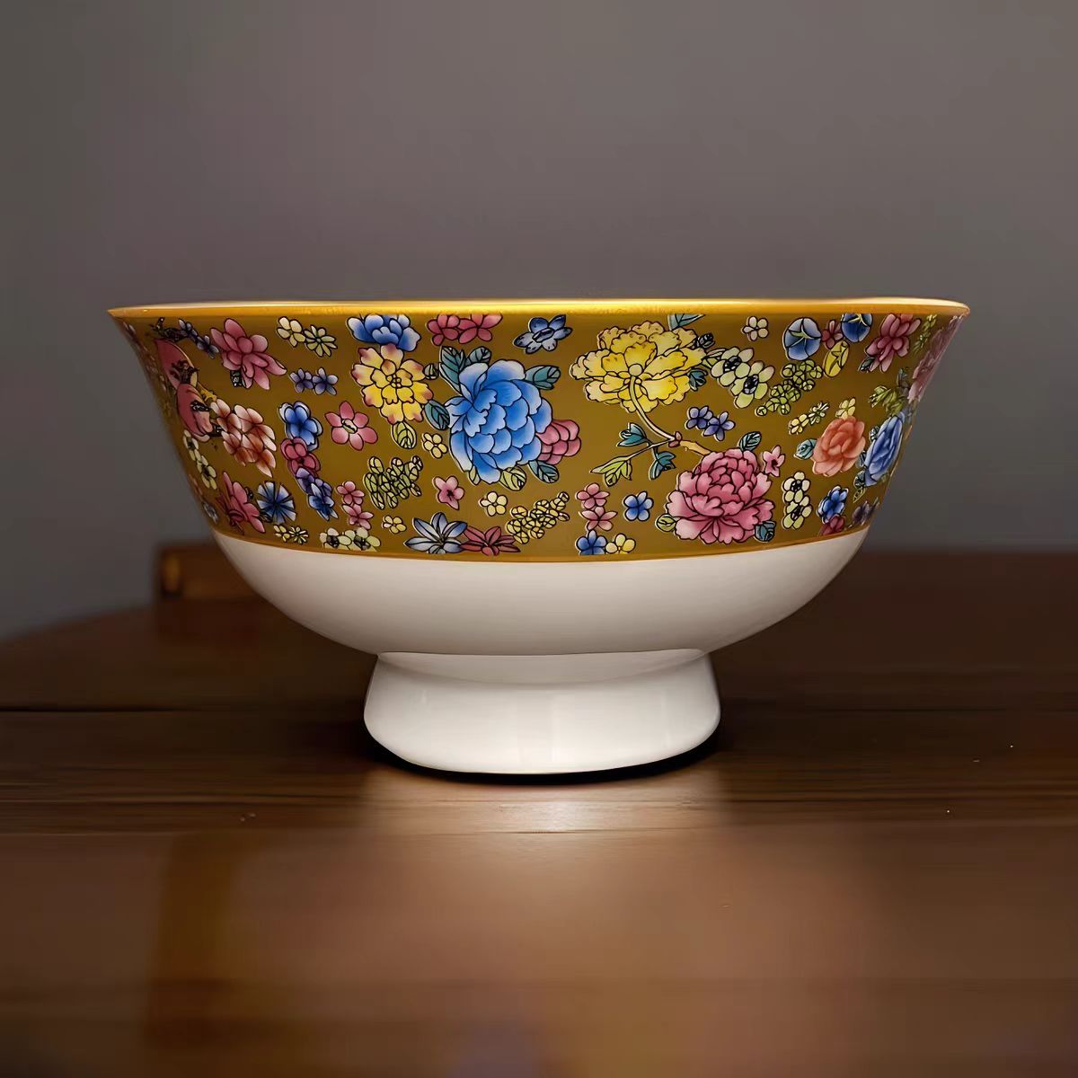 陶瓷珐琅彩4.5英寸家用高脚防烫米饭碗