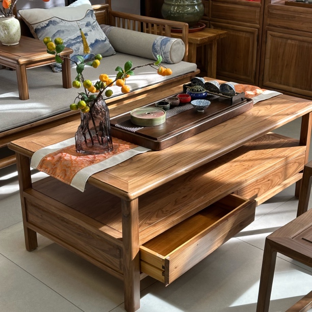 四抽茶几1300*700*500加高榆木原木抽屉内辅材杨木