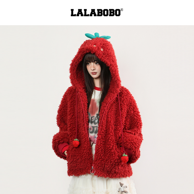 LALABOBO大草莓毛绒连帽外套RBED-WSDR13