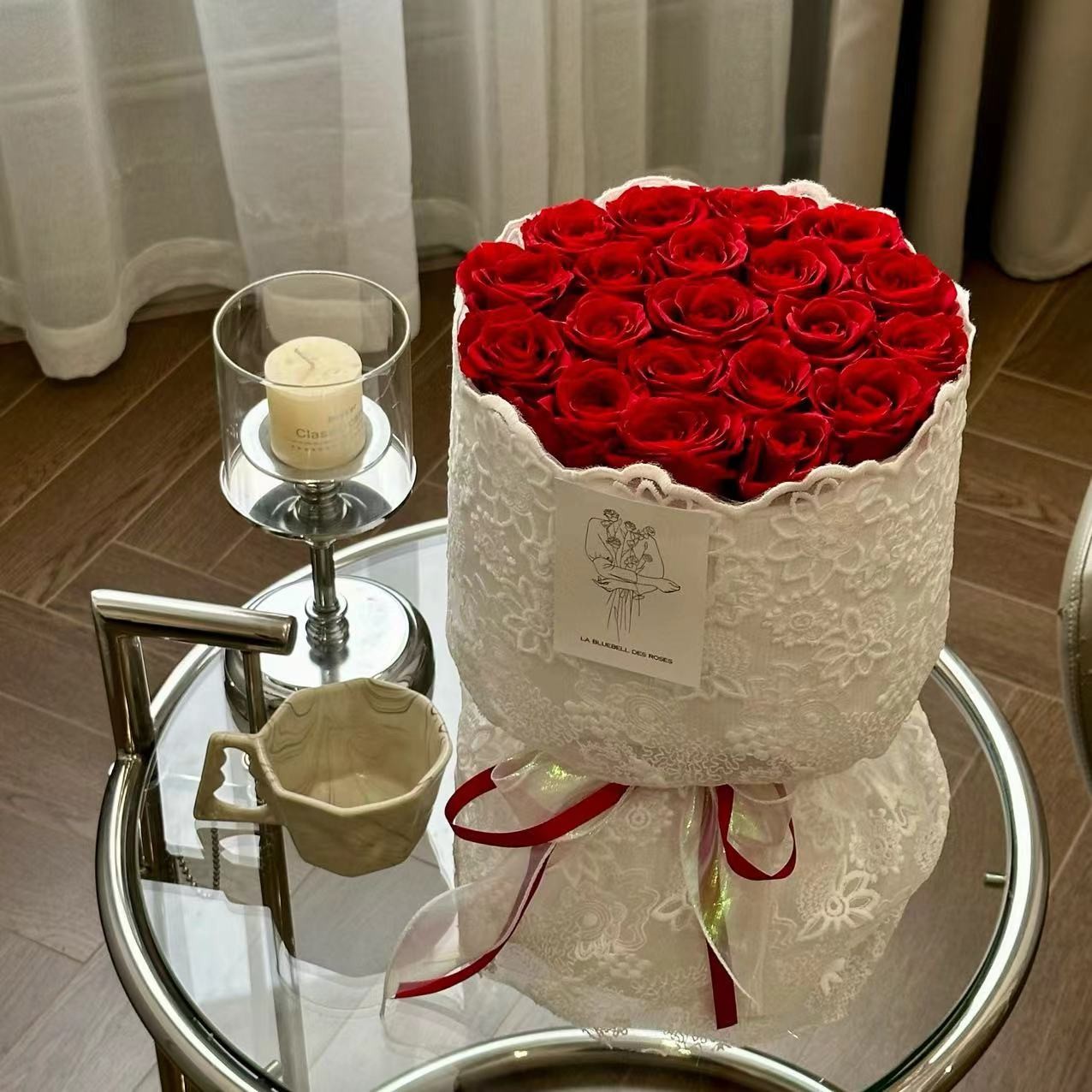 《L B D R》 法式风新娘纱  浪漫红玫瑰永生花束