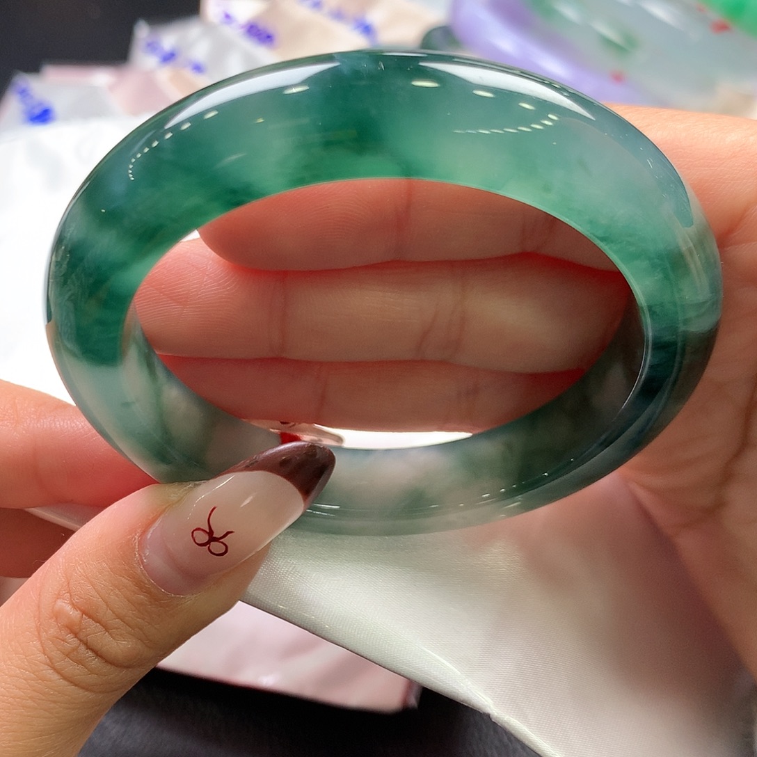 翡翠未镶嵌手镯22号冰胶高级深海蓝