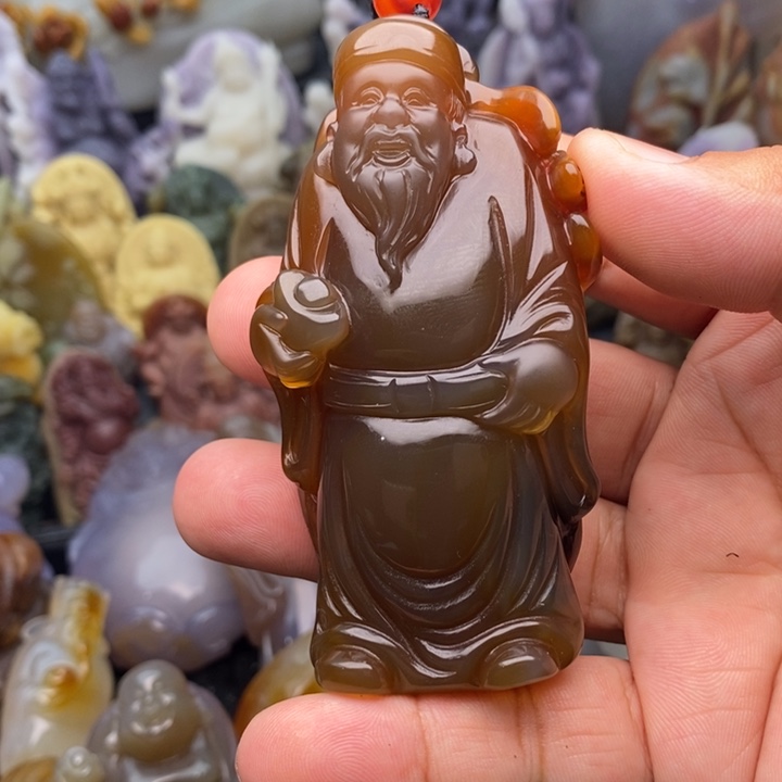 玛瑙/玉髓手把合金财神